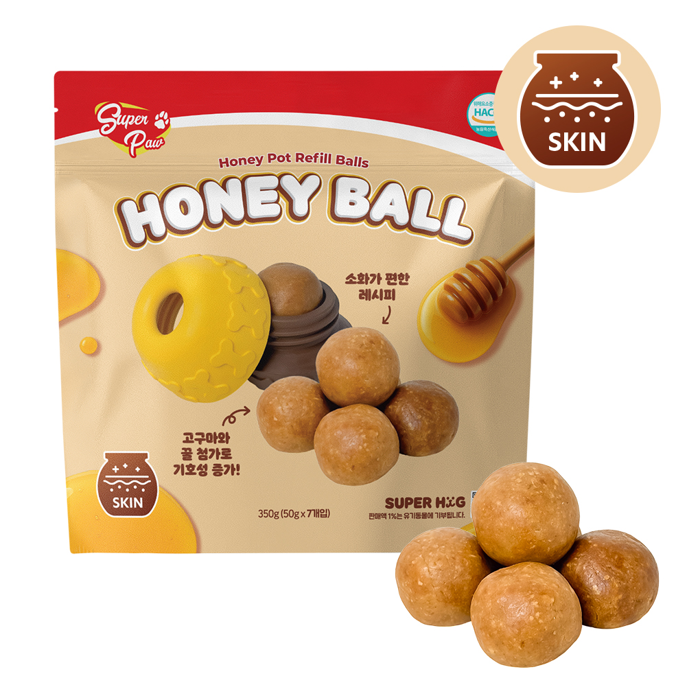 슈퍼포우 강아지 간식 허니볼 스킨 피부건강, 350g, 1개 - 상품 이미지