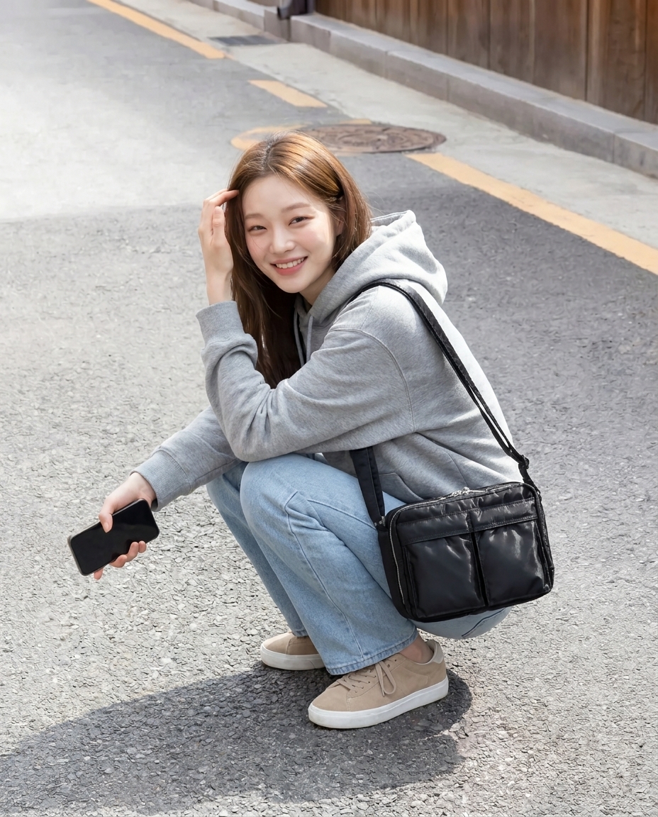 벤쿠쿠 나일론 크로스백 멀티포켓 남녀공용 플라이트 아카이브 블랙, M 미디엄 이미지 7