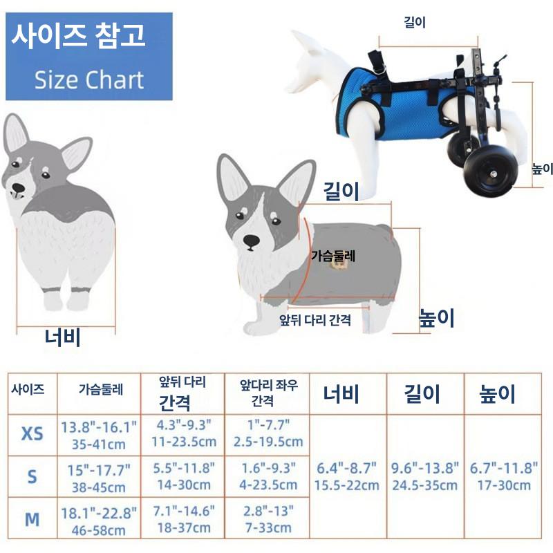 강아지 뒷다리 보행기 2륜 애견 반려견 블루 TC1/XS 휠체어 블루TC1 XS사이즈 - 상세 이미지 4