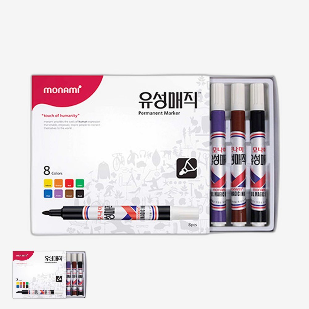 다목적필기 교실환경미화 다용도마커 둥근닙 사무실비품 유성매직 유성펜 매직세트 8색세트 - 상품 이미지
