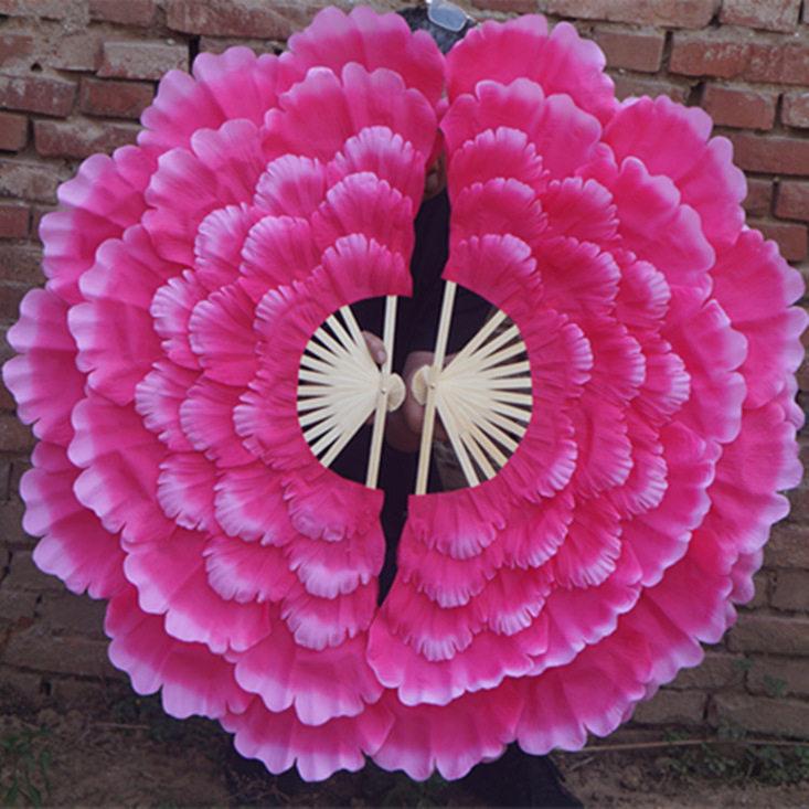 대형 꽃잎 회전 부채 무용 공연 춤 무대 퍼포먼스 소품 그린옐로우핑크 25.65cm 오른손 - 상세 이미지 3