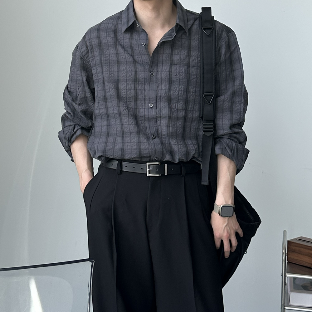 남자 체크셔츠 오버핏 타탄 체크 남방 남성 셔츠 - 상품 이미지