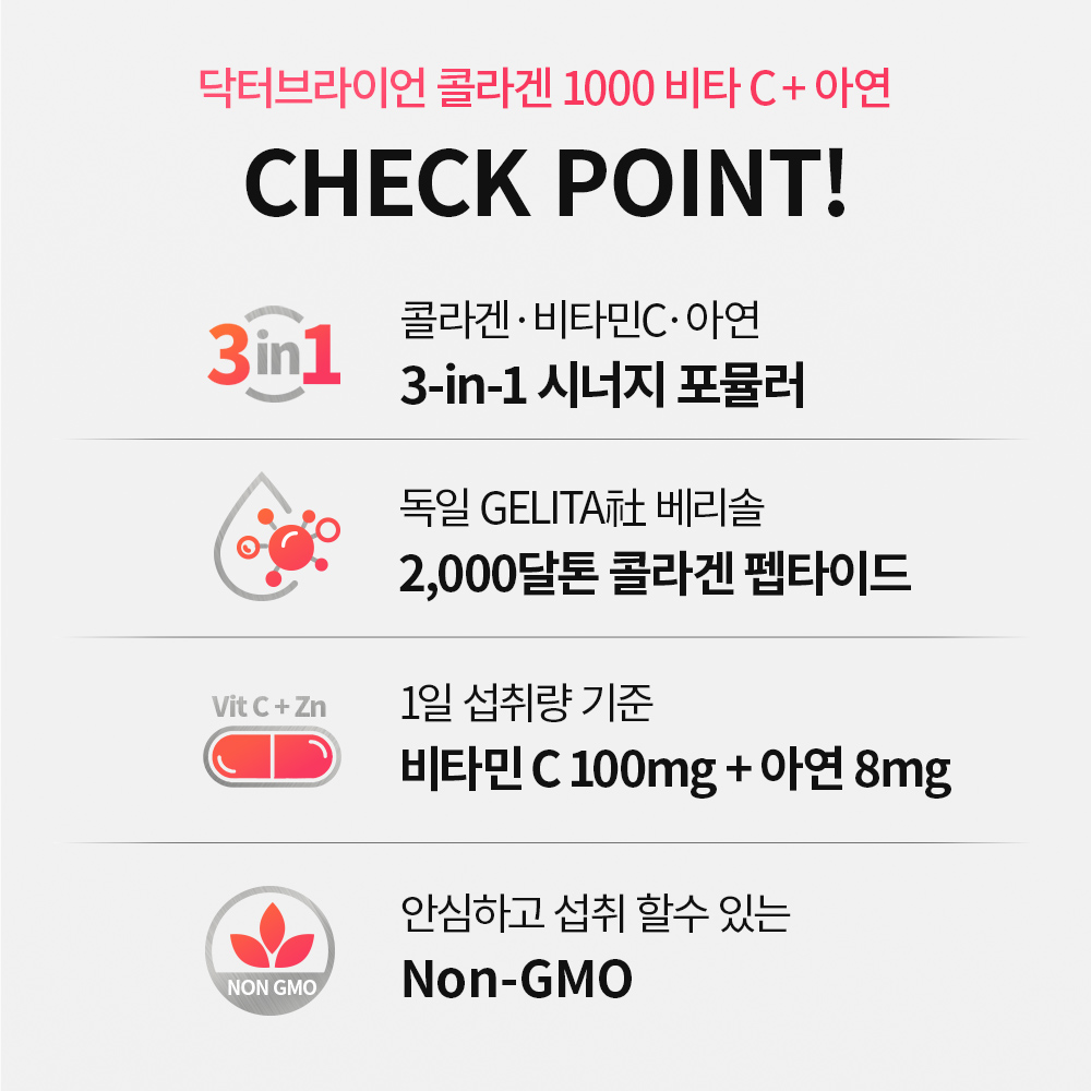 닥터브라이언 콜라겐 펩타이드 1000 비타민C 아연 60캡슐, 1개 - 상세 이미지 4