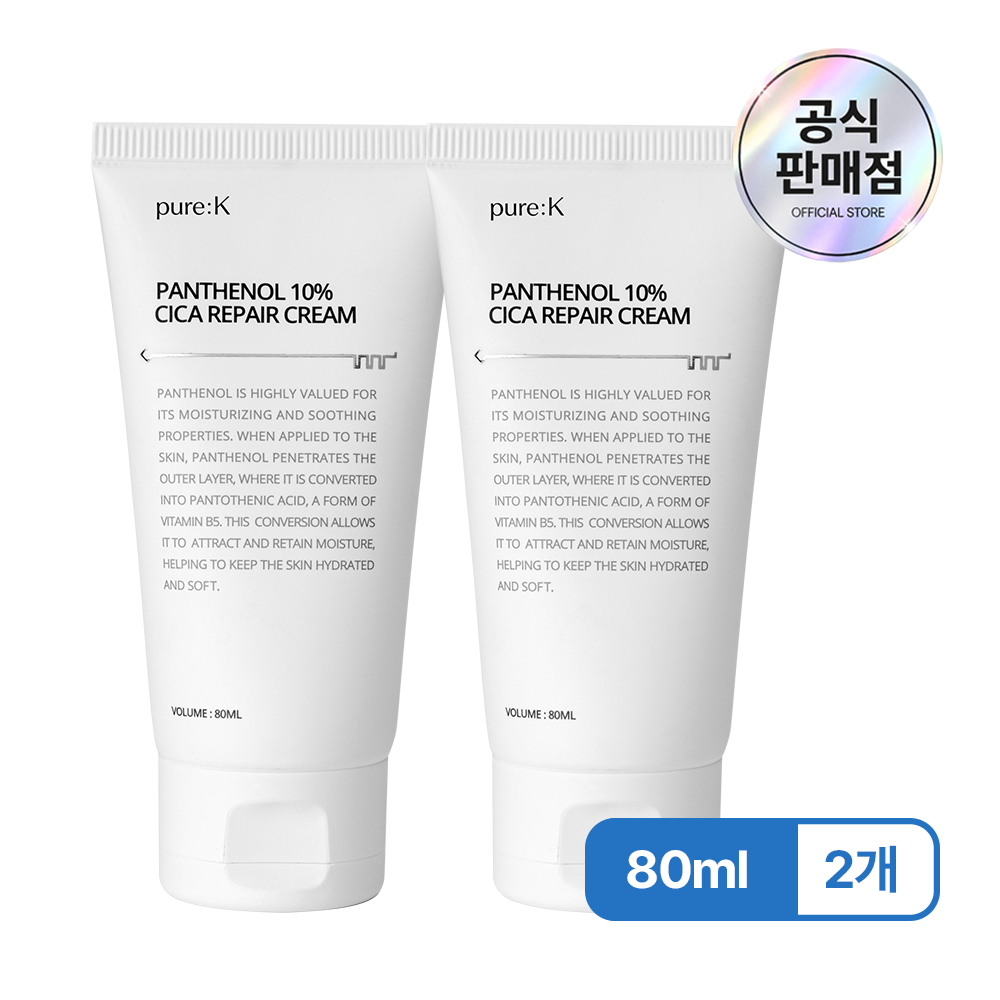 퓨어케이 판테놀 10% 시카 리페어 피부 장벽 홍조 재생 크림 80ml, 2개 - 메인 이미지
