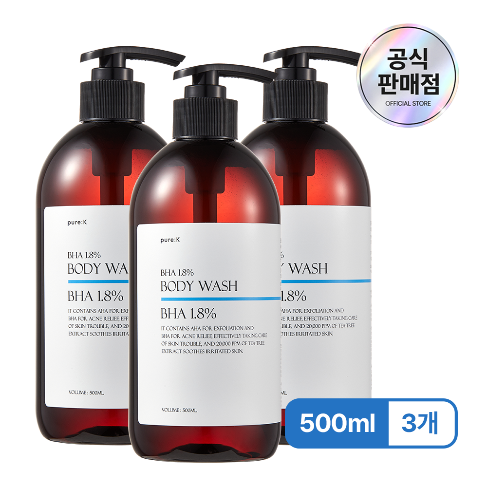 퓨어케이 바하 1.8% 등드름 바디워시 라임바질앤만다린, 500ml, 3개 - 메인 이미지