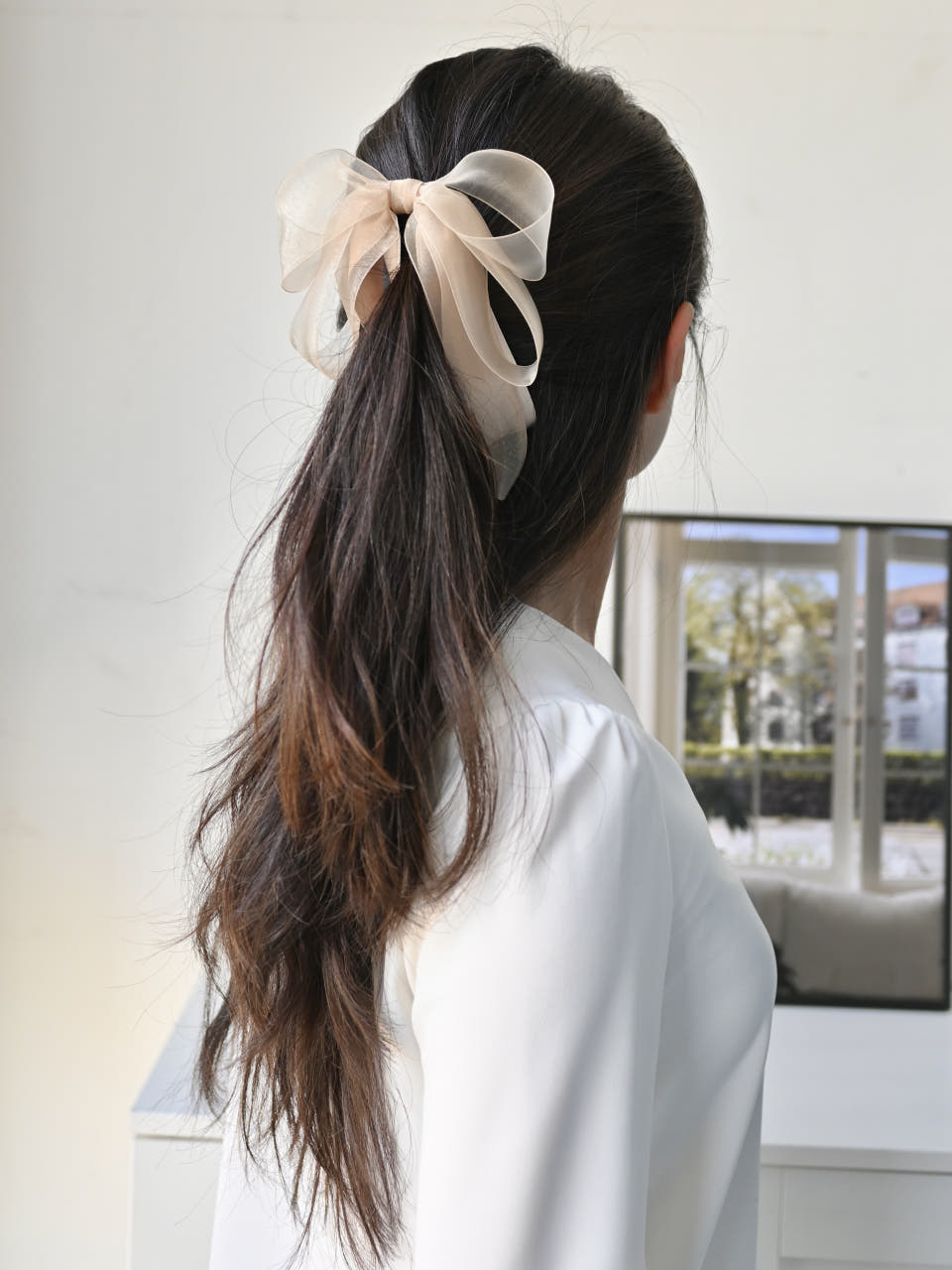 파인오간자 빅 리본바나나핀 올림머리집게 쉬폰 여름악세서리 8-12cm - 상품 이미지
