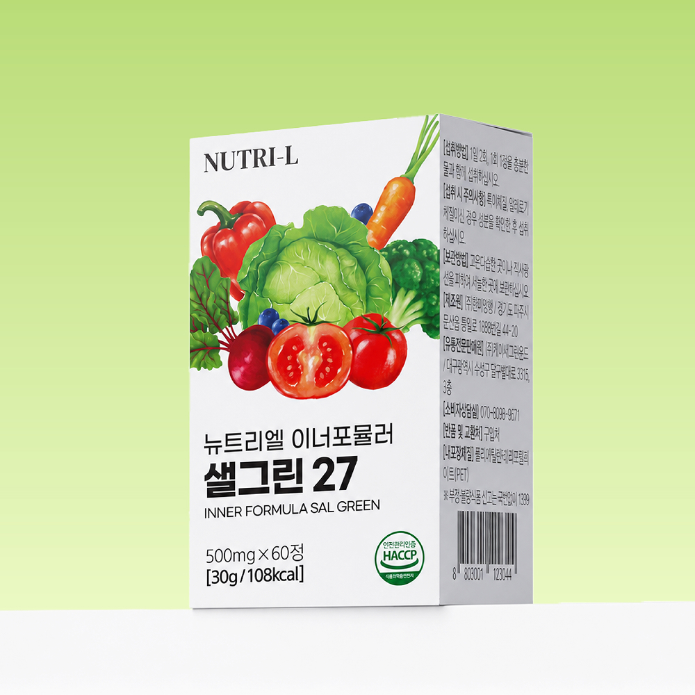 뉴트리엘 샐그린27 식이섬유 유산균 장건강 식전야채 식단관리 영양제 60정, 1개 대표 이미지