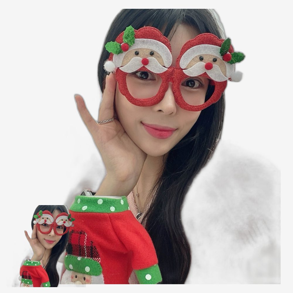 글리터디자인 연말파티룩 산타선글라스 반짝이장식 크리스마스안경 이벤트안경 산타안경테 - 상품 이미지