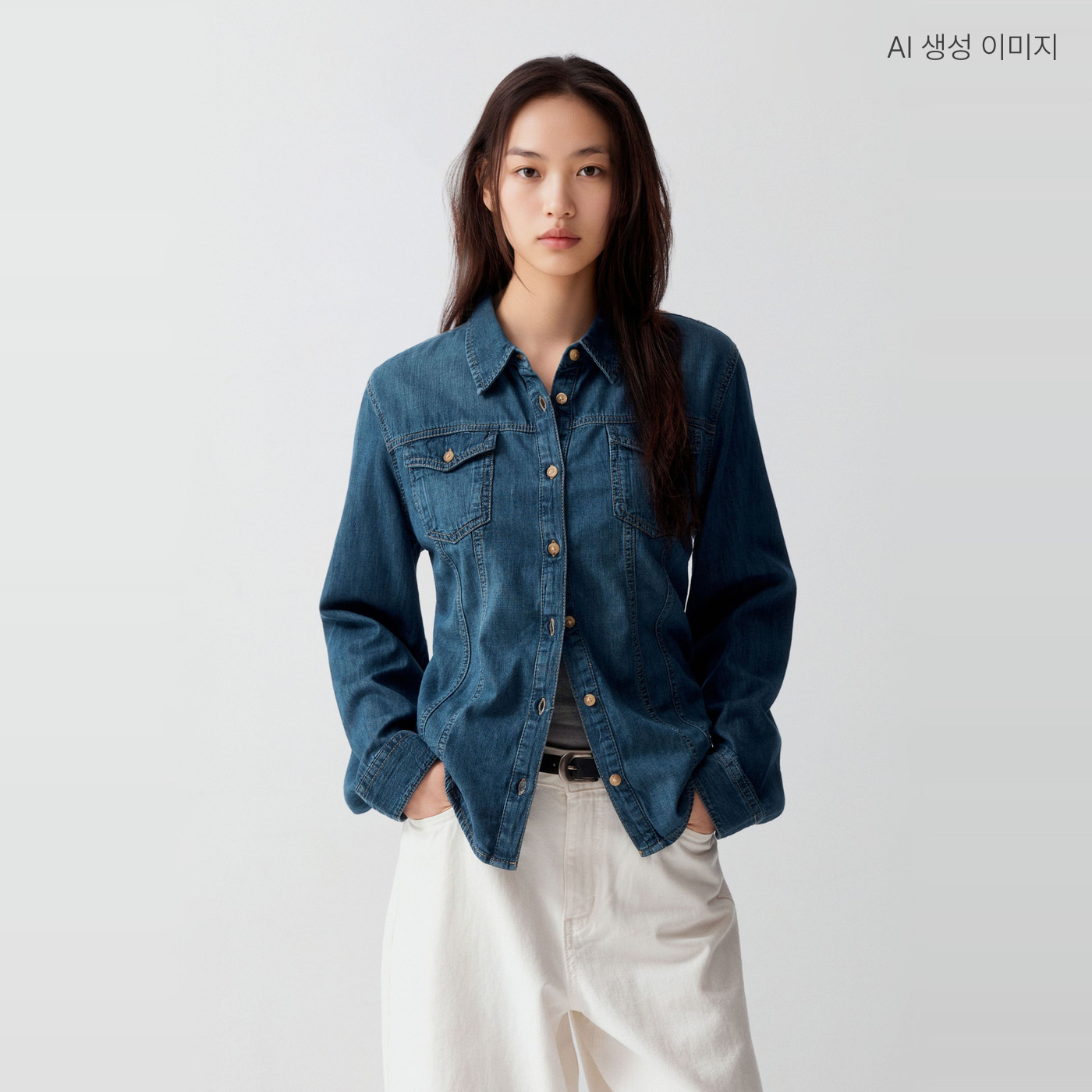 [N배송] 스파오 슬림핏 데님 셔츠 SPYJG49G01 - 상품 이미지