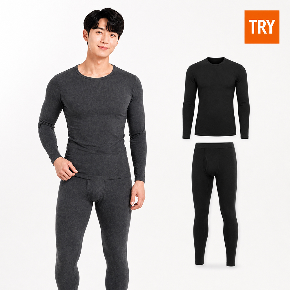 트라이 발열 남자 내복 기모 남성 내의 성인 겨울 보온 방한 상의 하의 세트 히트업 - 상세 이미지 4