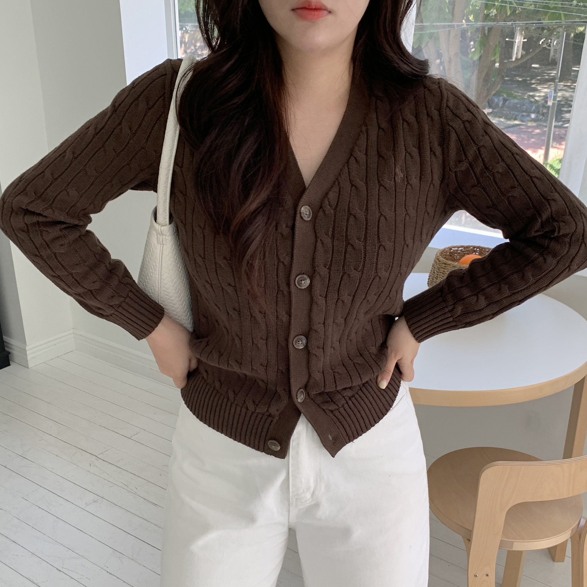 폴로 브이넥 가디건 보이즈 케이블 꽈배기 - 상세 이미지 4