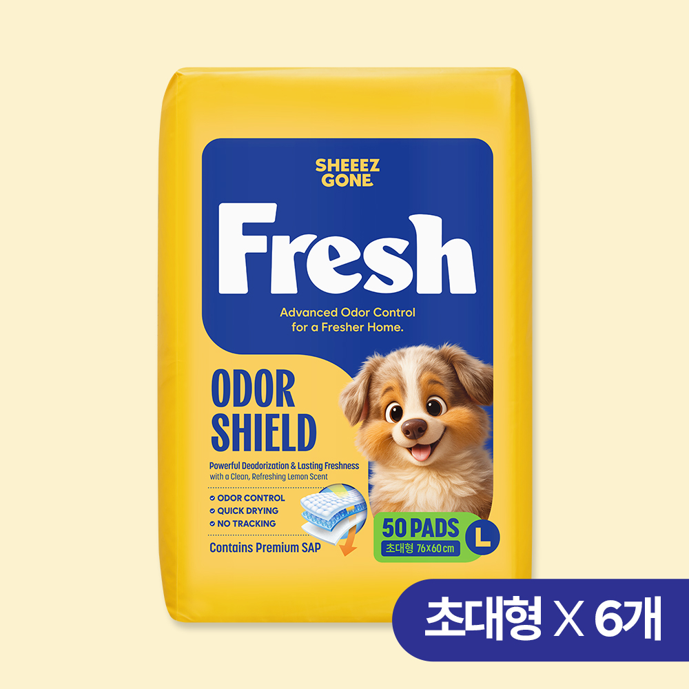 쉬즈곤 강아지 프레시패드 레몬향 고흡수 배변패드 초대형, 50매입, 6개