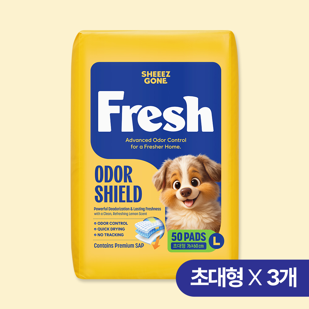 쉬즈곤 강아지 프레시패드 레몬향 고흡수 배변패드 대형, 50매입, 3개 - 상품 이미지