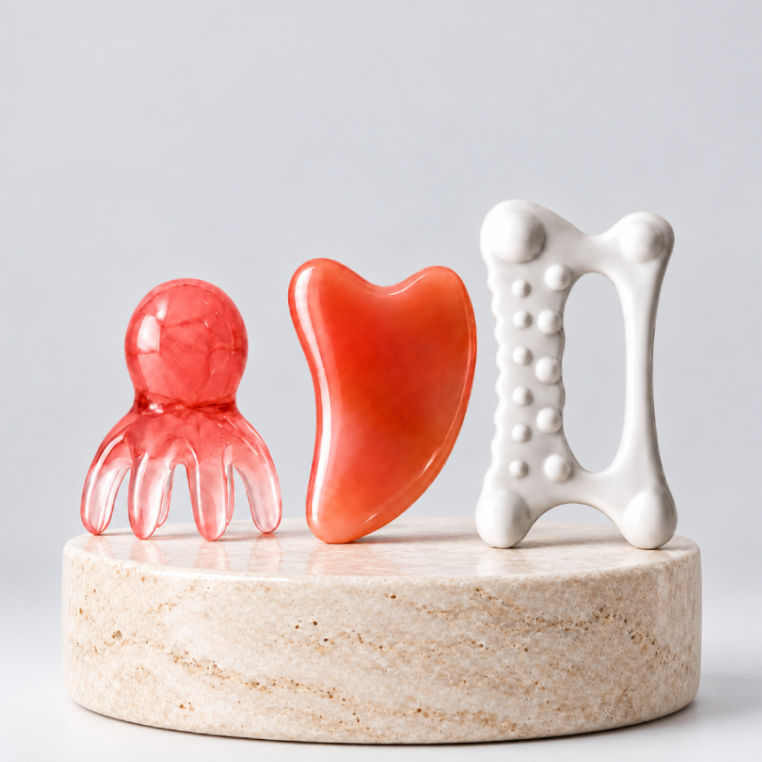 괄사 3종 세트 두피 마사지 어깨 림프 순환 경락 얼굴 승모근 어깨 목 머리 종아리 지압 - 상세 이미지 2