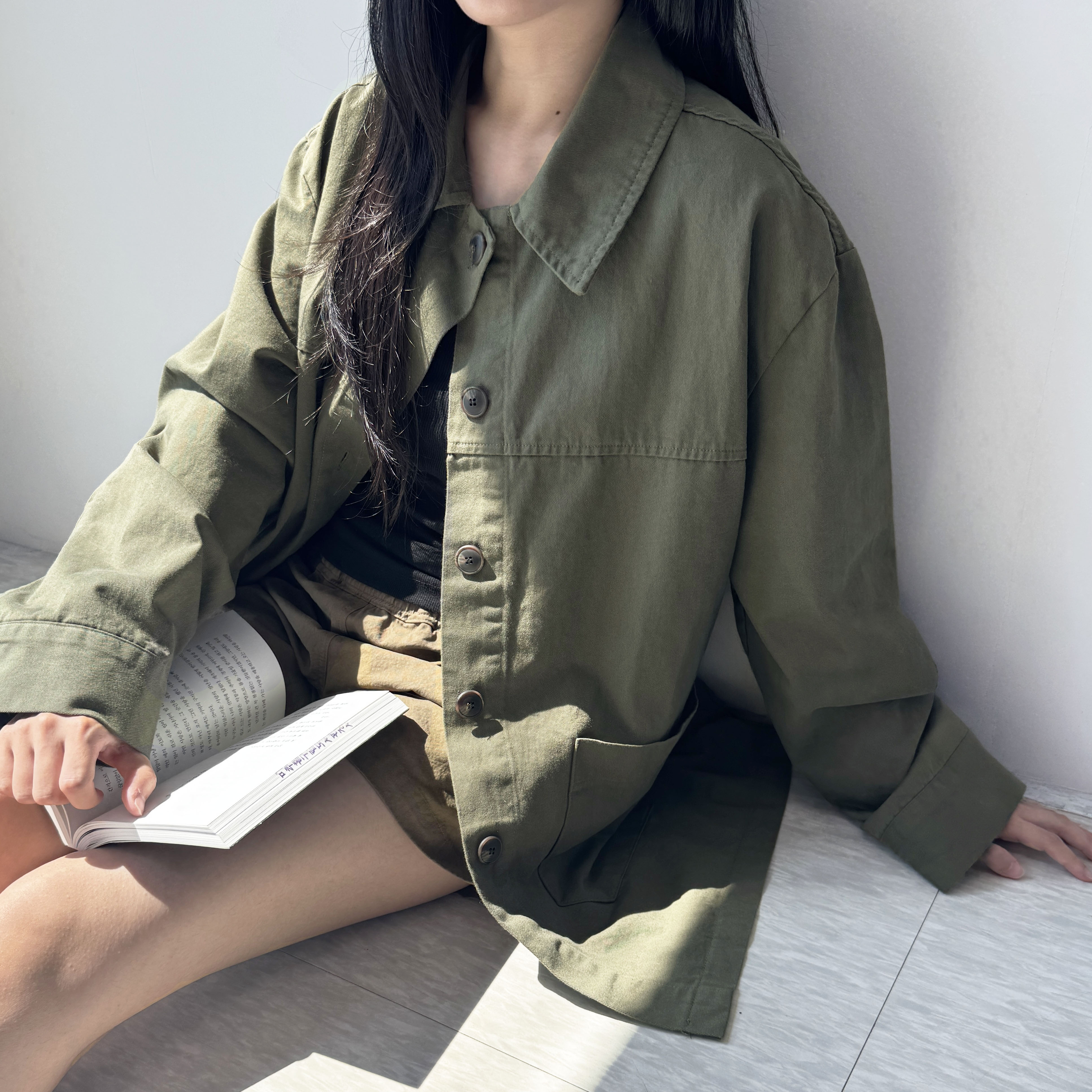 여성 프렌치 워크자켓 피그먼트 워싱 야상 가을 간절기 셔츠 출근룩 데일리 자켓 - 상품 이미지