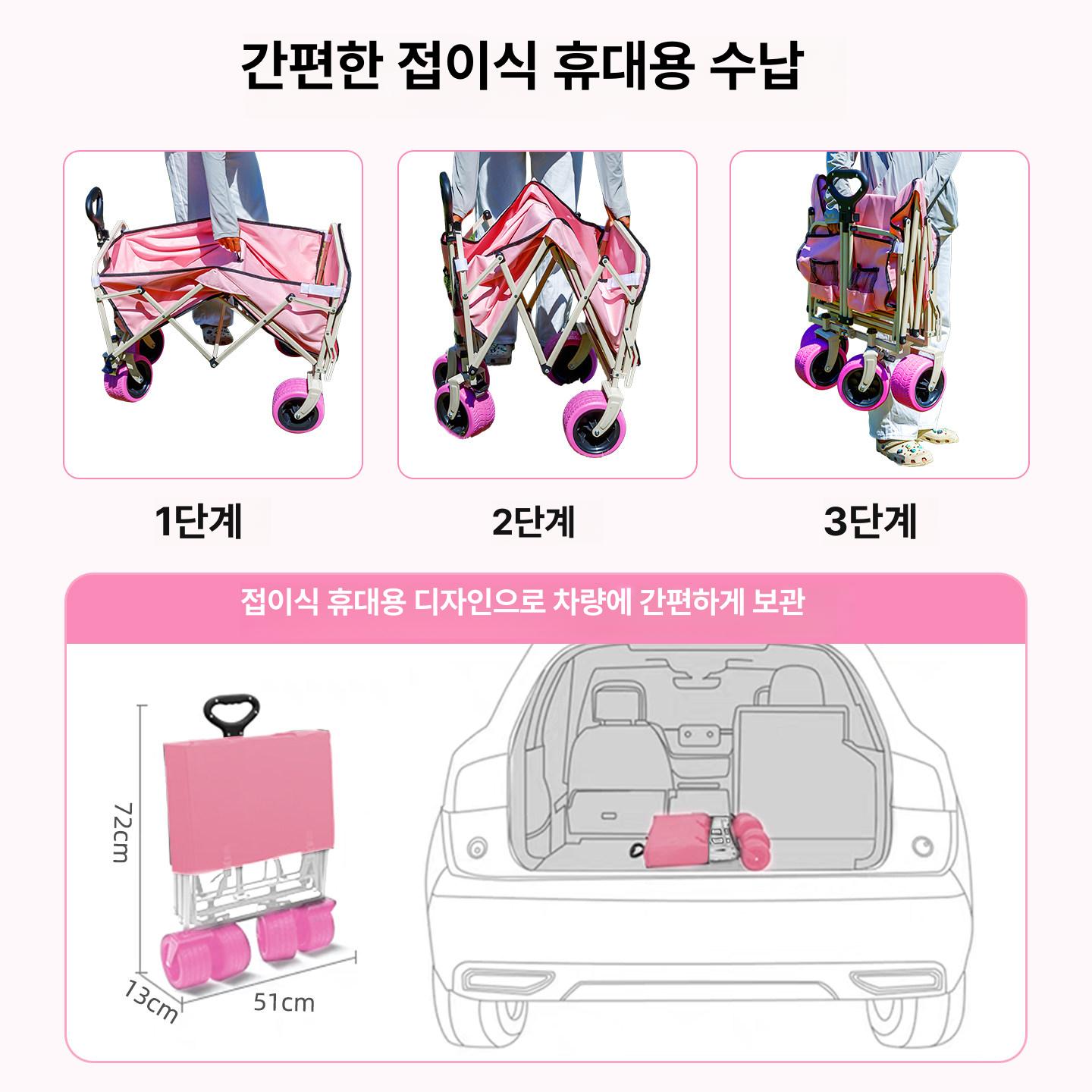 접이식 캠핑 웨건 테이블 파라솔 세트 대형 수납 카트 야외 피크닉용 핑크 탱크 포함 - 상세 이미지 4