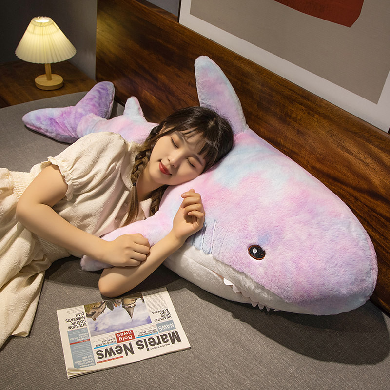 레인보우 컬러풀 대형 상어 인형 껴안는 롱 바디필로우 물고기 쿠션 80cm - 상세 이미지 2
