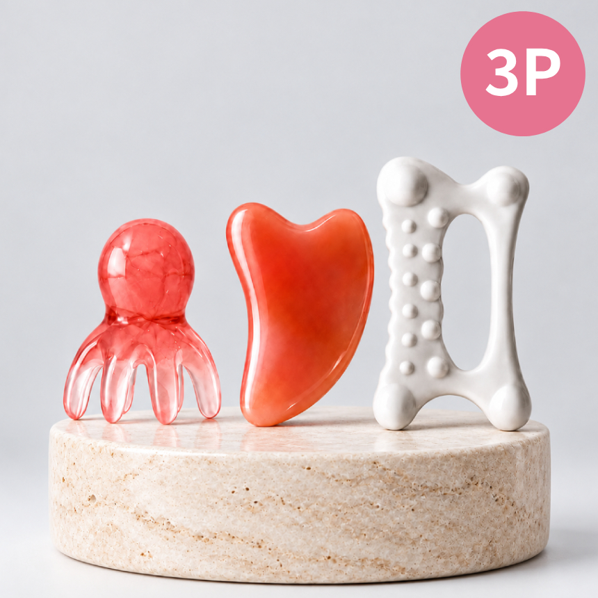 괄사 3종 세트 두피 마사지 어깨 림프 순환 경락 얼굴 승모근 어깨 목 머리 종아리 지압 - 상품 이미지