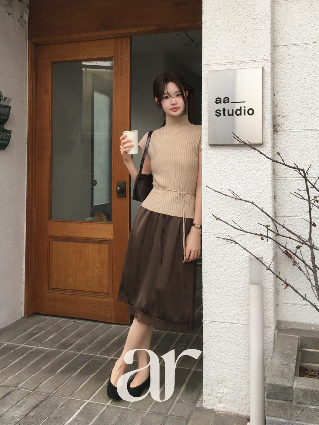 (국내제작) 새틴 레이스 올밴딩 미디 스커트 sk7909 - 상세 이미지 4