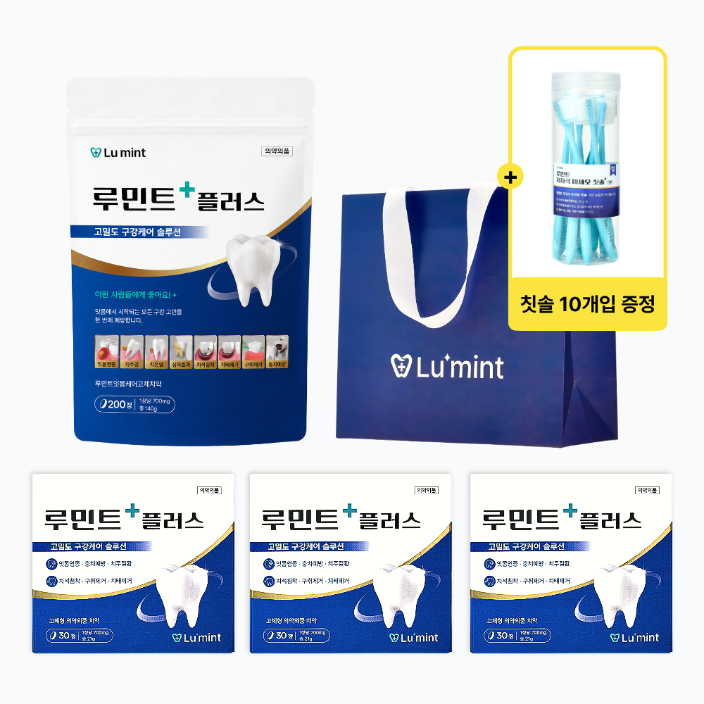 루민트 플러스 고체치약 290정 (30정 3박스+대용량 200개입+칫솔 10개+쇼핑백)