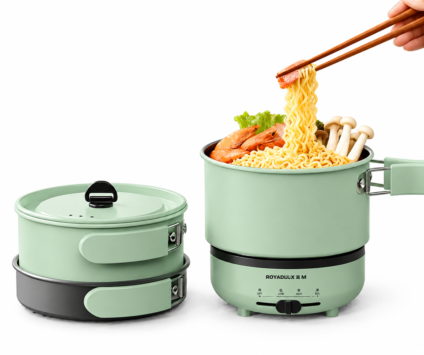 전기냄비 분리형 접이식 손잡이 라면 전골 찜 다용도 쿠커 1.2L(304 스테인리스) 단일 - 상품 이미지