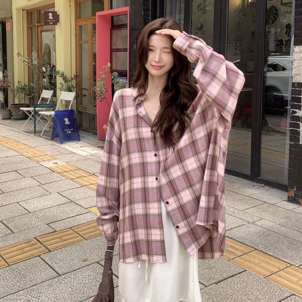 아뜨랑스 MADE 파스텔 체크 피치기모 오버핏 셔츠 bs8892