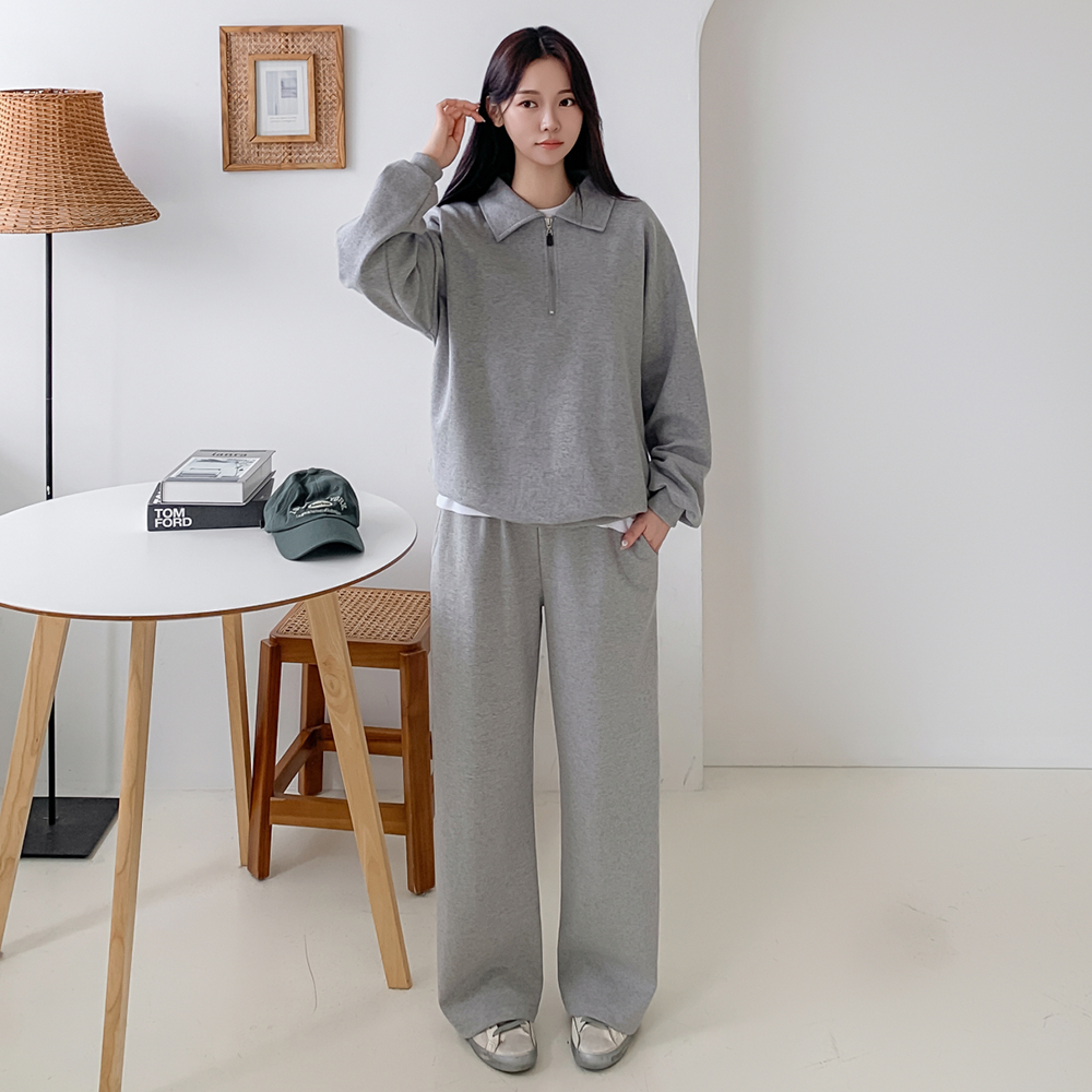 여성 트레이닝세트 반집업 츄리닝 트레이닝복 기모 와이드 조거 오버핏 상하세트 상품 이미지