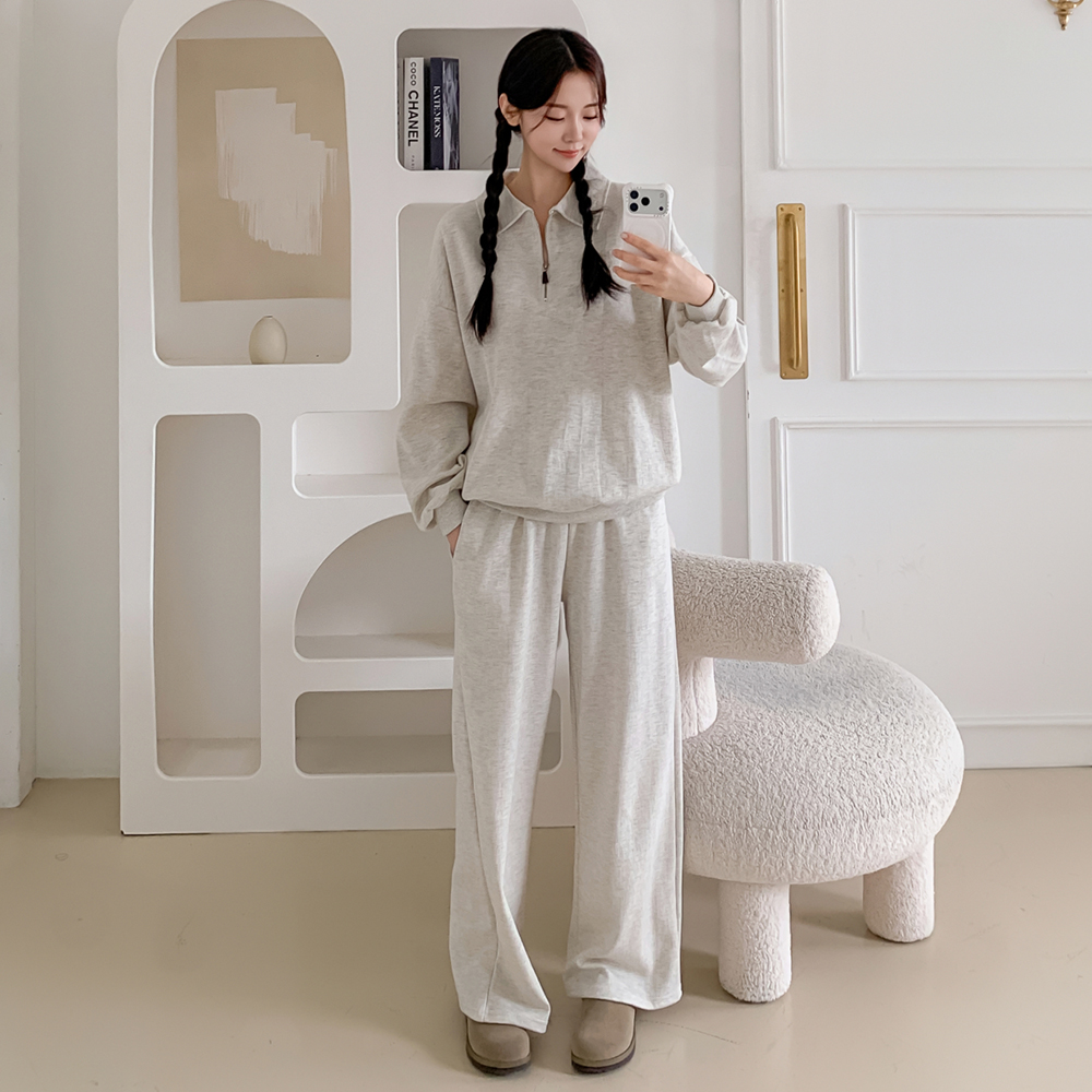 여성 트레이닝세트 반집업 츄리닝 트레이닝복 기모 와이드 조거 오버핏 상하세트 상품 이미지