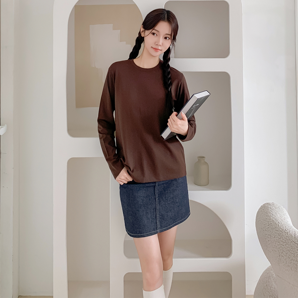 여성 티셔츠 긴팔 이너 무지 티 라운드넥 면 모달 스판 기본 레이어드 흰티 라운드 봄 가을 - 상세 이미지 3