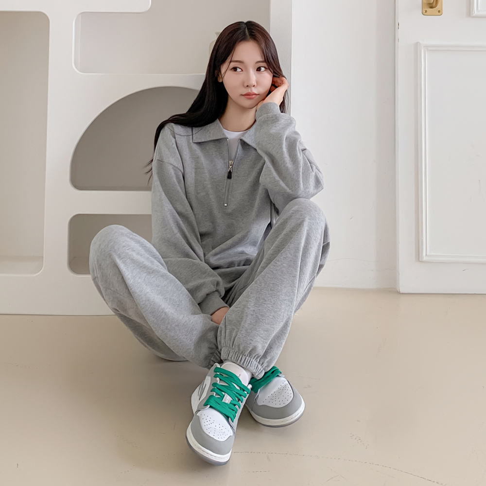여성 트레이닝세트 반집업 츄리닝 트레이닝복 기모 와이드 조거 오버핏 상하세트 상품 이미지