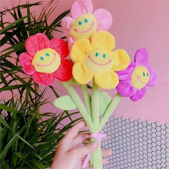 스마일 꽃 인형 장식용 꽃 인형 인테리어 플라워 홈데코 선물 어린이집 여자친구 알록달록 유치원 프렌즈 - 상품 이미지