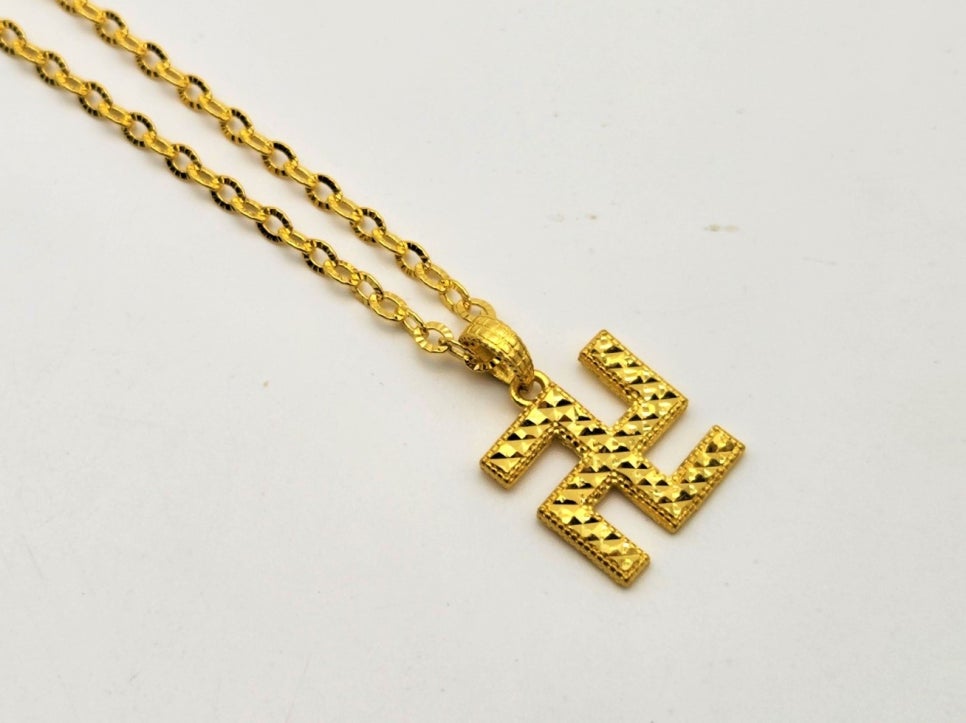24K 순금 11.25g(3) 컷 조각 만자 목걸이(18K 연결고리 장식) - 상세 이미지 2