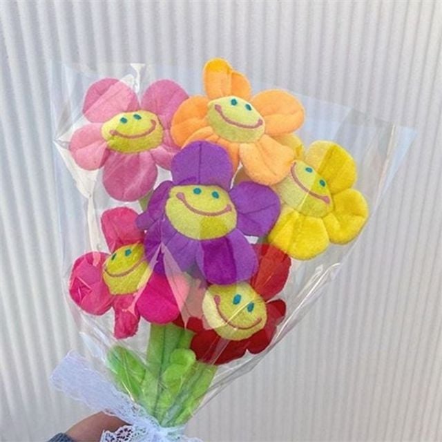 스마일 꽃 인형 꽃 인형 귀여운 장식 선물 소품 집들이 웃음꽃 와이어 어린이집 카네이션 인테리어 행사용 - 상품 이미지
