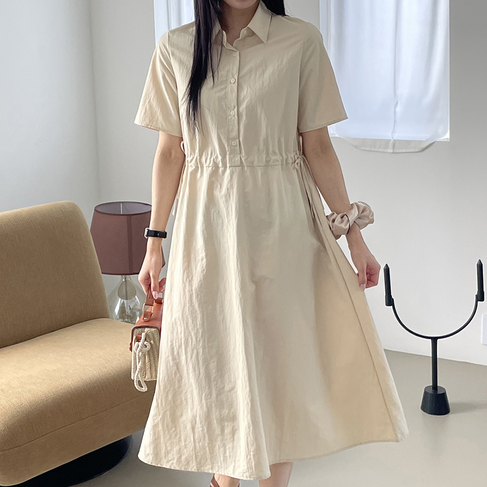 루즈핏 나일론 바스락 셔츠 원피스 아노락 롱 원피스 맥시 a라인 여성 가을 데일리룩 - 상품 이미지