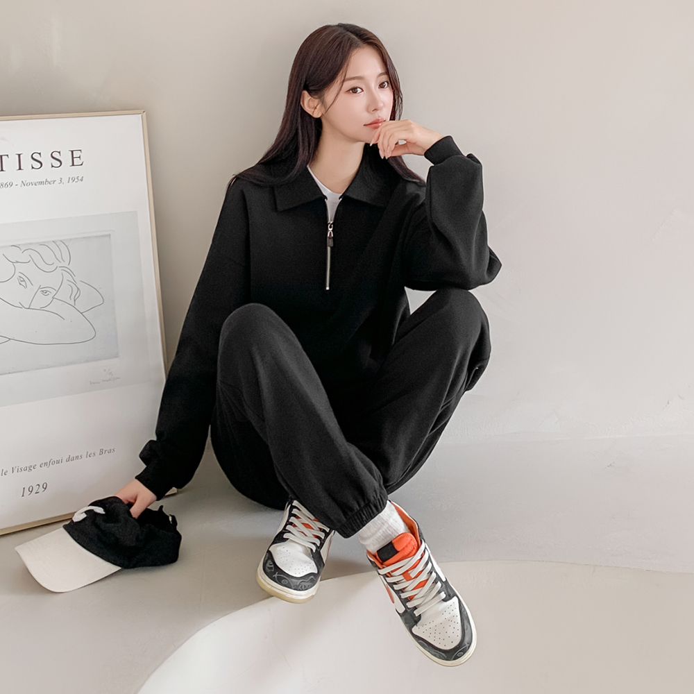 여성 트레이닝세트 반집업 츄리닝 트레이닝복 기모 와이드 조거 오버핏 상하세트 상품 이미지
