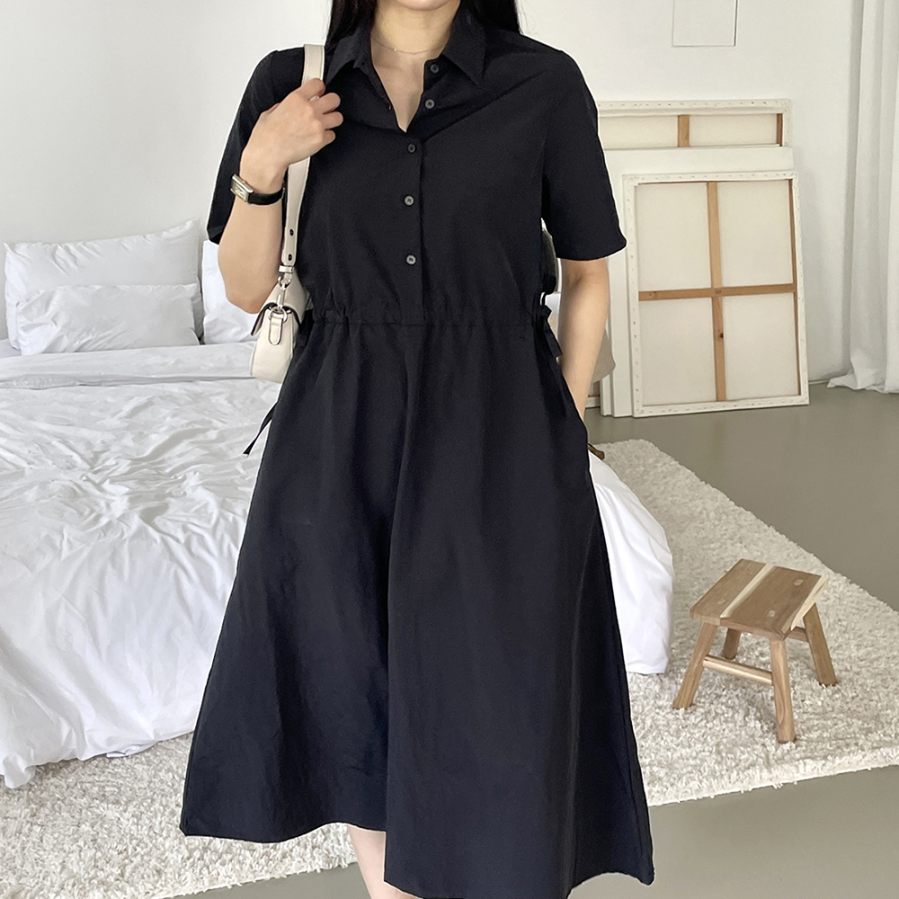 루즈핏 나일론 바스락 셔츠 원피스 아노락 롱 원피스 맥시 a라인 여성 가을 데일리룩 - 상세 이미지 3