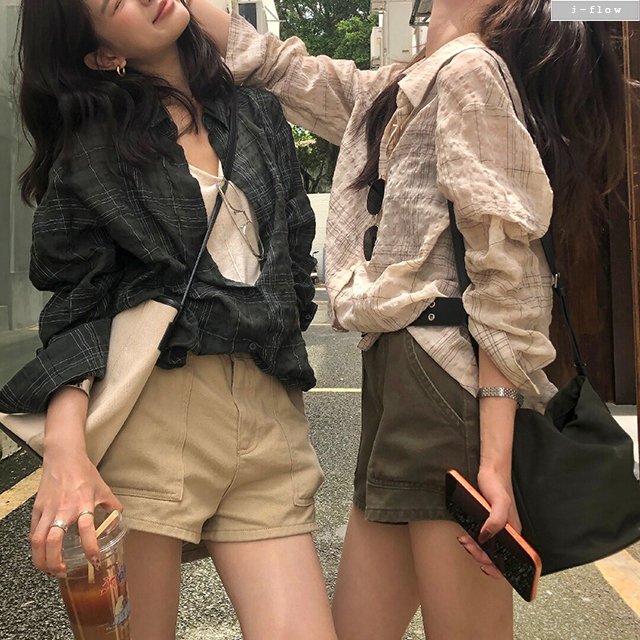 빌리언 체크 린넨 거즈면 루즈핏 셔츠 3col 가을 봄 하프 오버핏 얇은 긴팔 제이플로우 이미지 7
