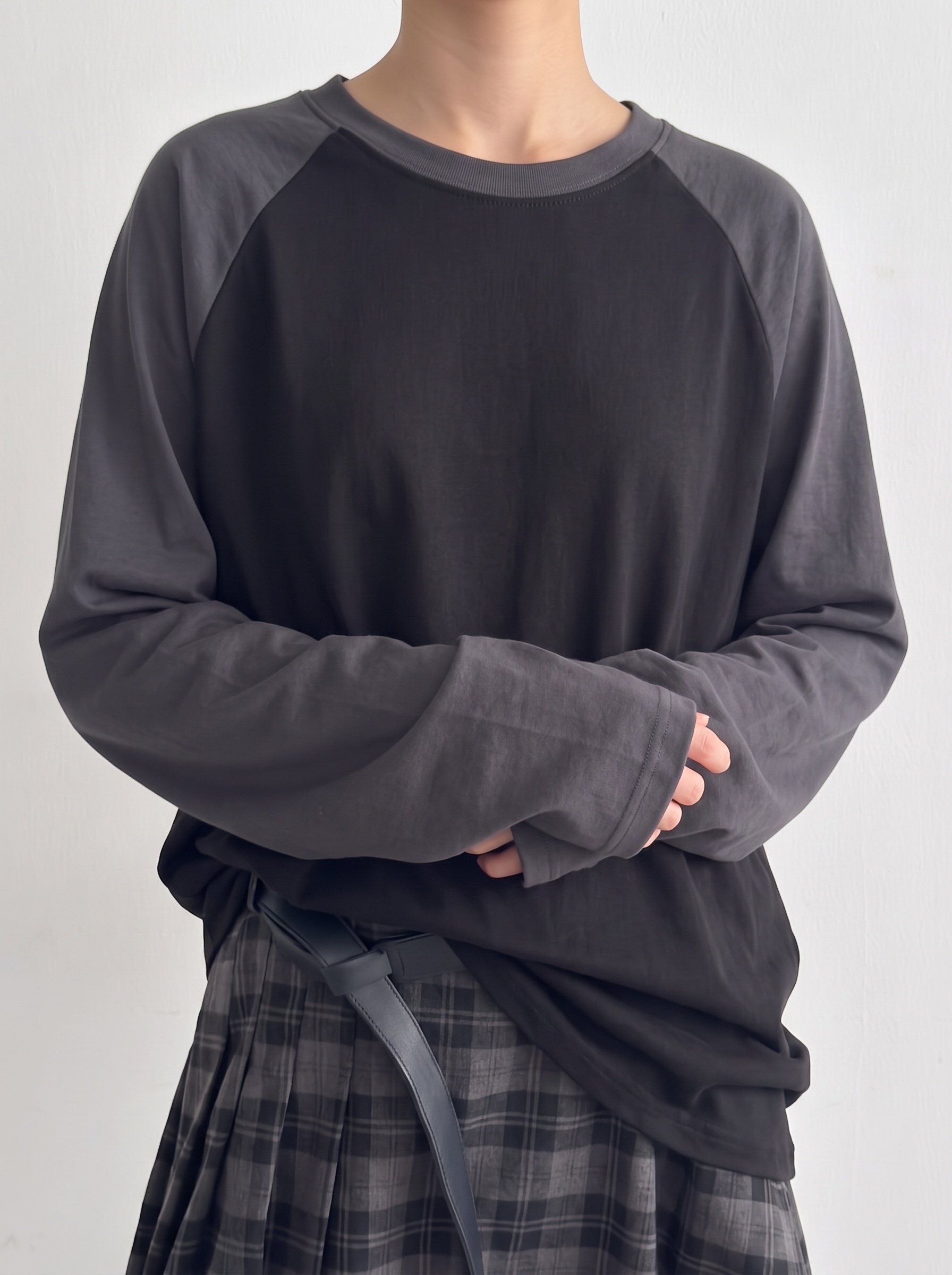 라크 나그랑티셔츠 여성 가을 배색 오버핏 루즈핏 긴팔 데일리 - 상세 이미지 3