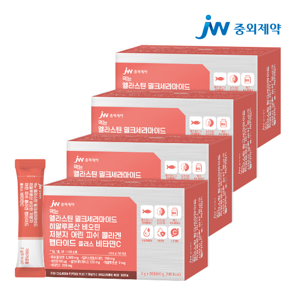 JW중외제약 먹는 엘라스틴 비오틴 저분자 어린 피쉬 콜라겐 펩타이드 30포, 4개 - 메인 이미지