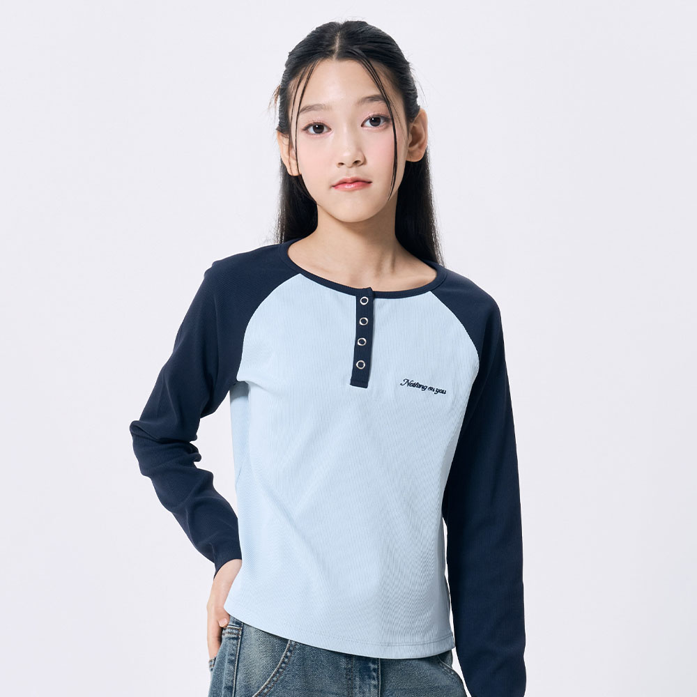 더데이걸 힙해 골지 배색 레글런 긴팔티 TGLA26W05 - 상품 이미지