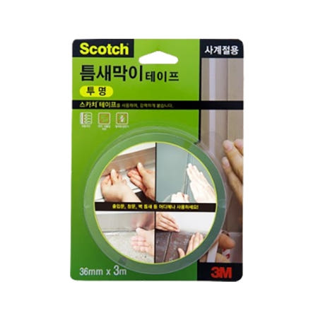 혜명상점 3M 틈새막이 투명테이프 36mm X 3m - 개 (1개입) 방풍테이프 겨울용품 냉기차단 난방비절약 벌레차단