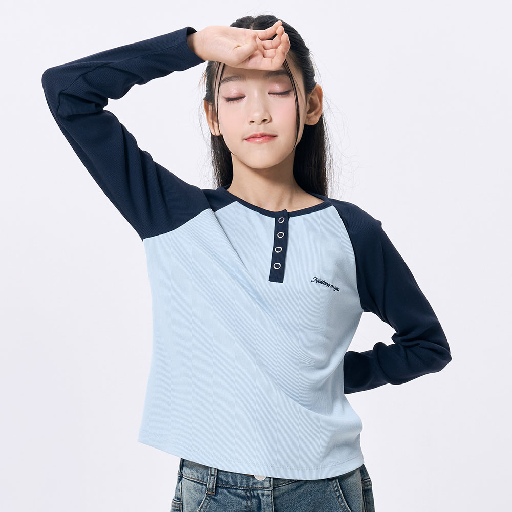 더데이걸 힙해 골지 배색 레글런 긴팔티 TGLA26W05 - 상세 이미지 2