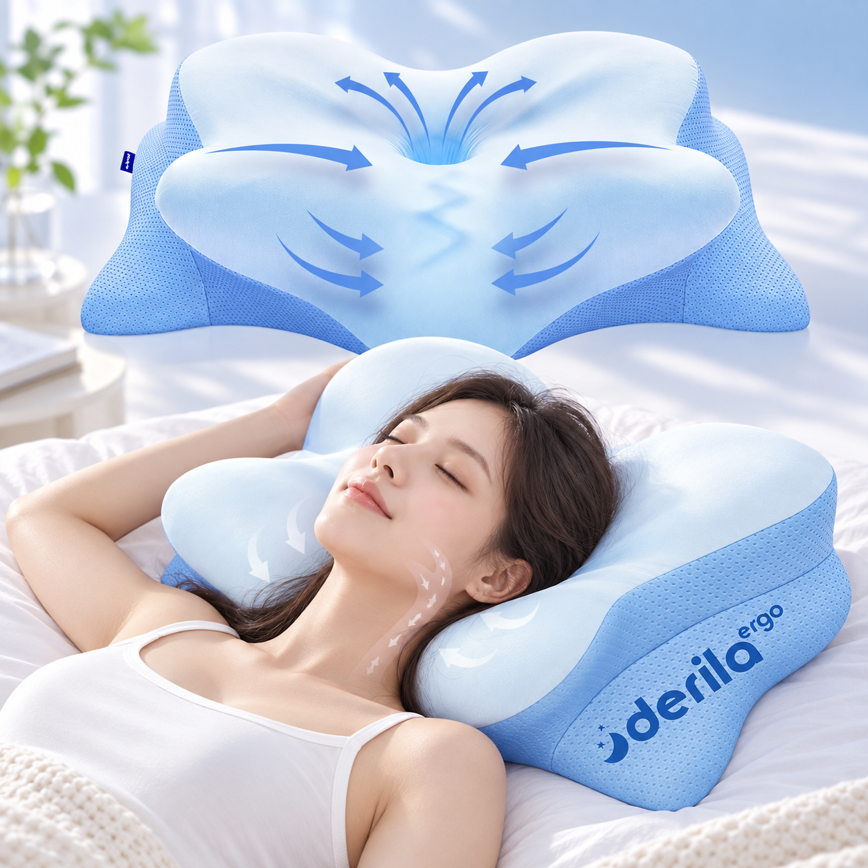 Derila 데릴라 에르고 메모리폼 베개 숙면 블루 54x36x12cm 분리가능커버포함 - 메인 이미지