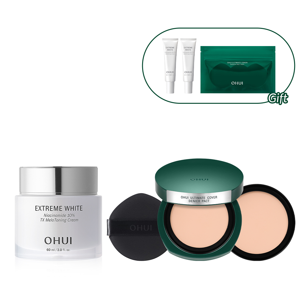 [라운지전용] 오휘 멜라토닝 기미크림 60ml + 얼티밋 커버 데니어 팩트(본품+리필) - 상품 이미지
