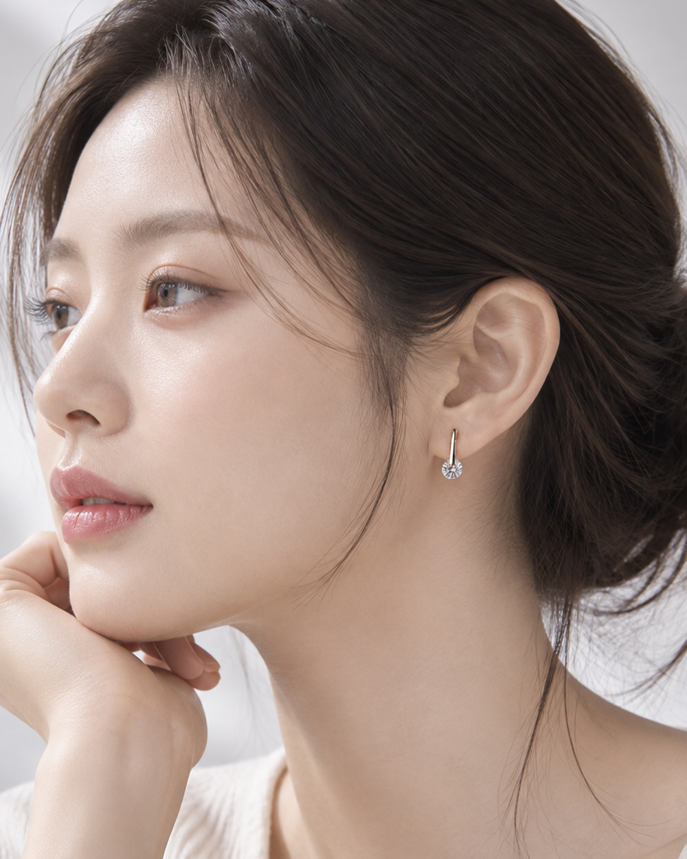 원터치 큐빅 드롭 링 귀걸이 노떼 골드 여자 친구 선물 데일리 미니 하객룩 - 상세 이미지 2