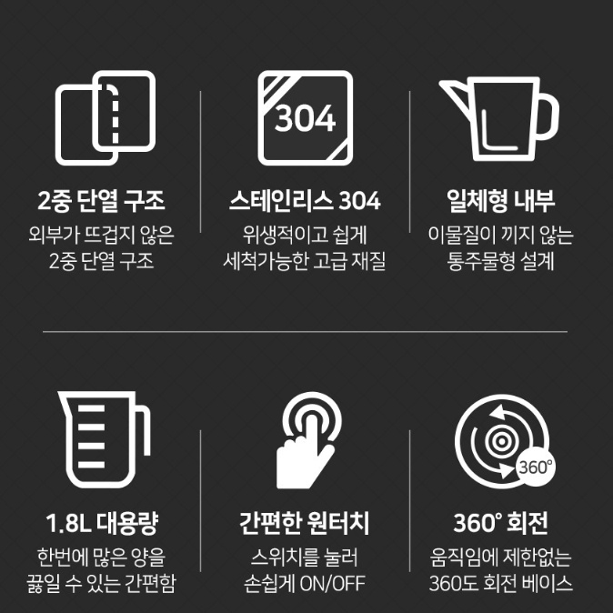 무선전기포트 키친아트 가정용 통주물형 커피포트 1.8L 이미지 8