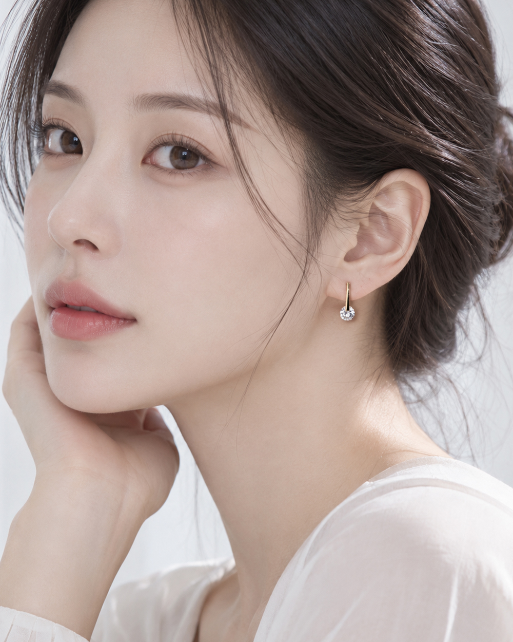 원터치 큐빅 드롭 링 귀걸이 노떼 골드 여자 친구 선물 데일리 미니 하객룩 이미지 6