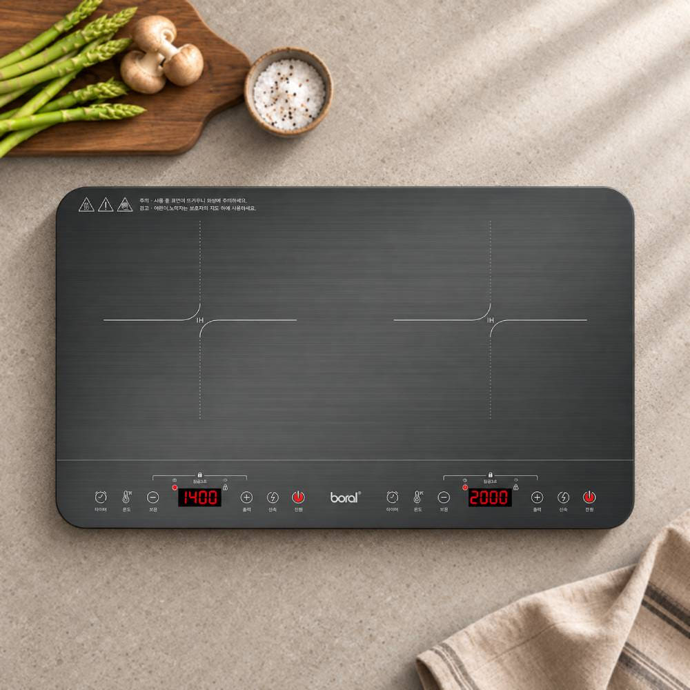 보랄 보랄 더 셰프 대형 2구 블랙 와이드 인덕션 렌지 BR-D3500FS