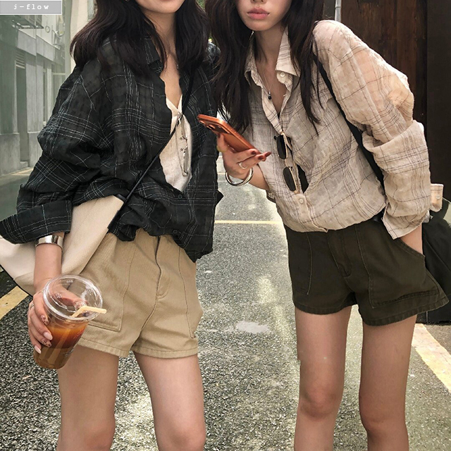 빌리언 체크 린넨 거즈면 루즈핏 셔츠 3col 가을 봄 하프 오버핏 얇은 긴팔 제이플로우 이미지 6