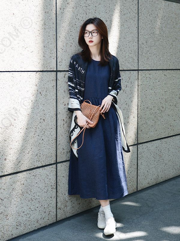 파라컴 린넨 민소매 롱 원피스 라운드넥 셔링 플레어 루즈핏 하객 데일리 나시 드레스 이미지 6